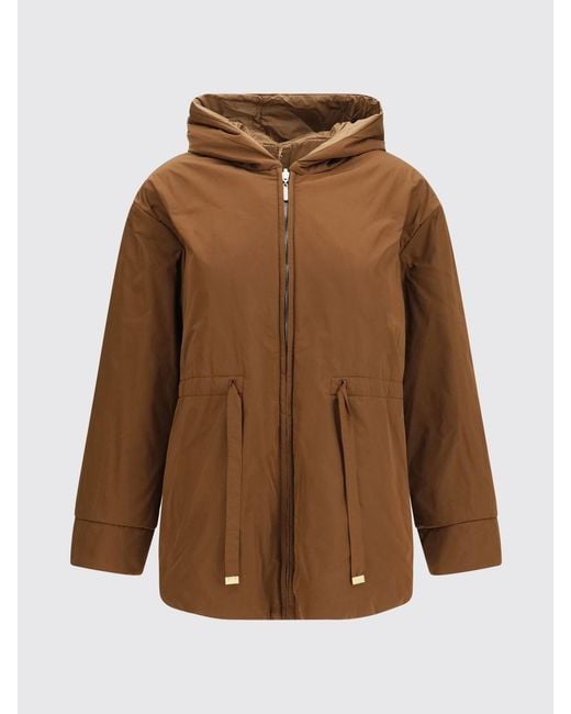 Max Mara Brown Short Technical Fabric Parka With Hood And Drawstring