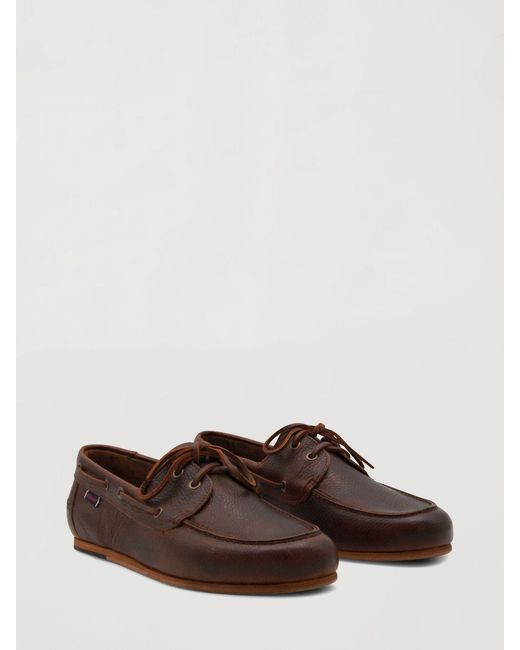Sebago Brown Owen Natural Grain Leather Boat Loafers for men