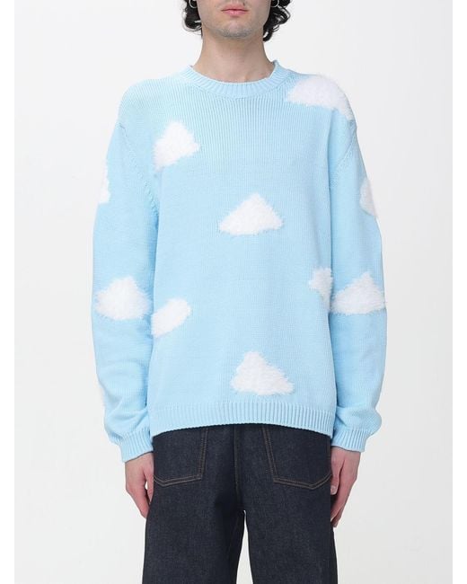 Moschino Couture Blue Cotton Blend Sweater With Clouds for men