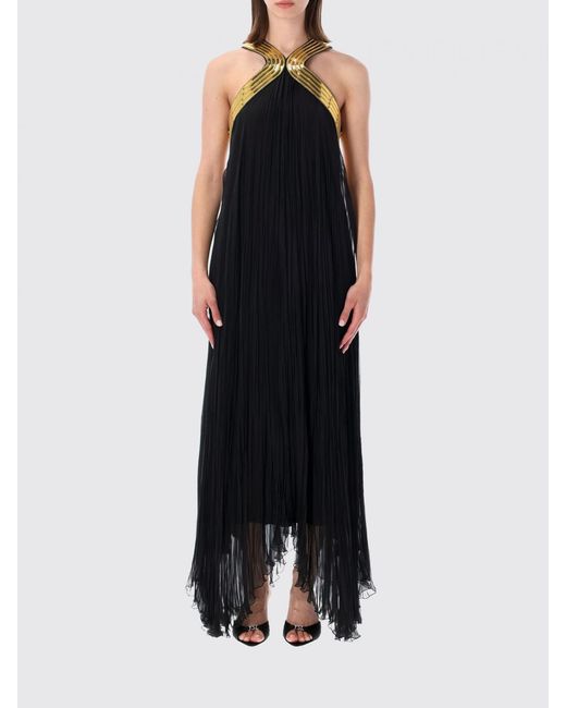 Alberta Ferretti Black Long Halterneck Linen Gown With Sequin Embellishments