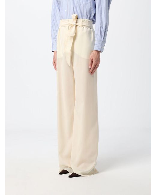 Max Mara White Wide Leg Virgin Wool Trousers With Tie Belt