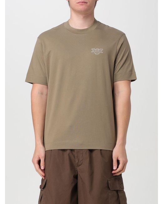 T-shirt in cotone con logo di Emporio Armani in Brown da Uomo