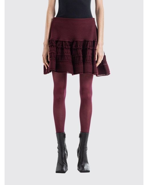 Alaïa Red Ruffled Wool Mini Skirt