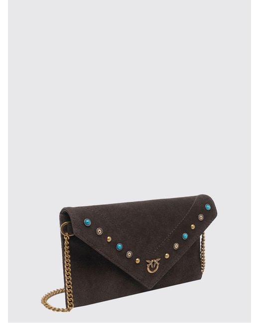 Pinko Gray Small Studded Suede Pouch Bag