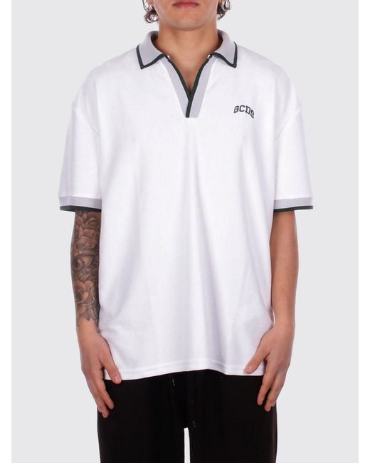 Gcds White Cotton Polo Shirt With Logo for men