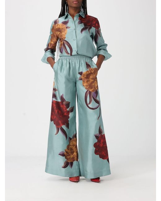 LaDoubleJ Blue Silk Shirt With Floral Print