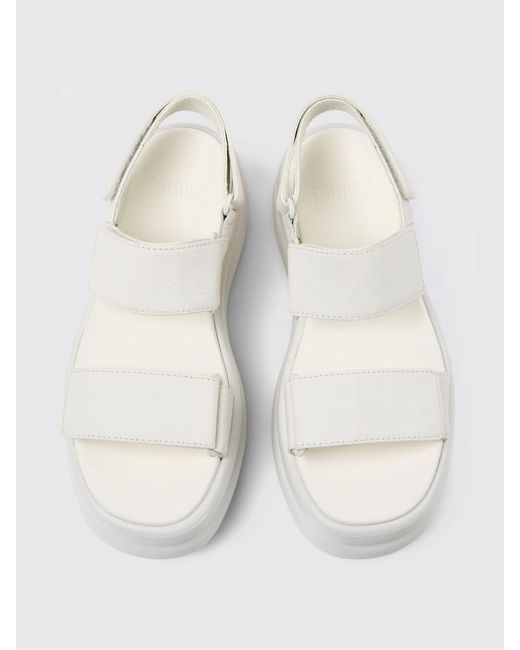 Camper White Pelotas Flota Up Grained Leather Sandals