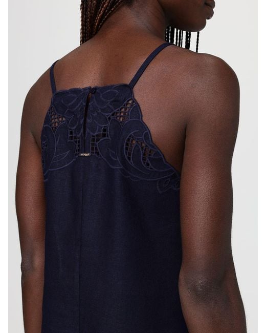 Twinset Blue Embroidered Linen And Viscose Top