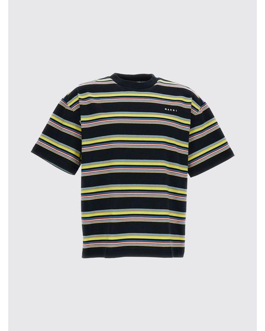Marni Blue Relaxed Fit Striped Cotton T-Shirt With Contrast Logo for men