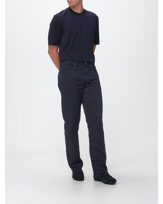 Zegna Blue Cotton And Silk T-Shirt for men