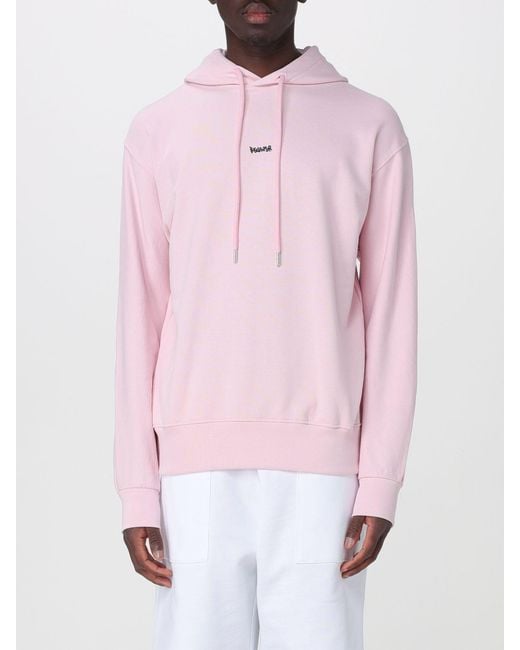 DISCLAIMER Pink Cotton Hoodie With Printed Logo And Dropped Shoulders for men