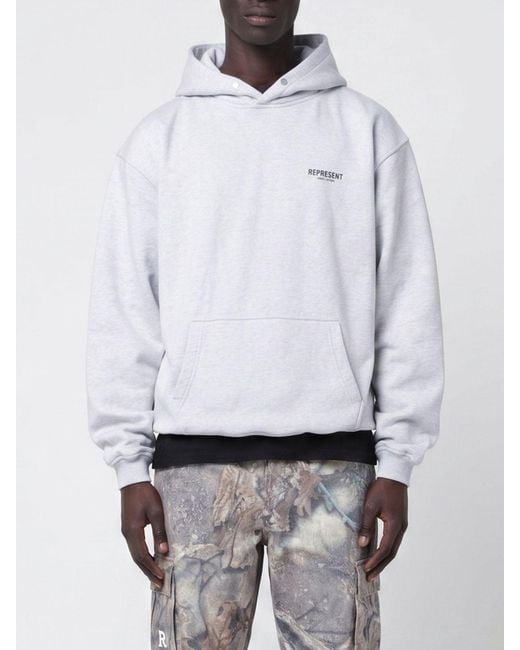 Represent White Oversized Cotton Hoodie With Logo for men