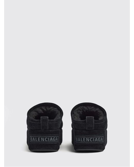 Balenciaga Blue Alaska Suede Platform Mules With Shearling Lining