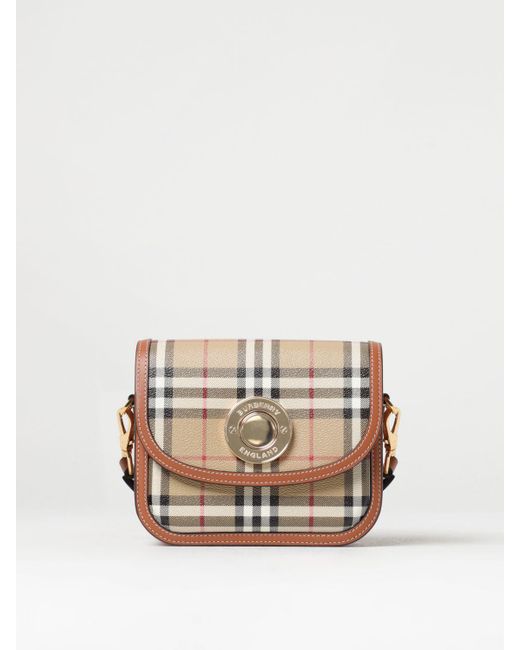 Burberry Elizabeth Bag In Coated Cotton And Leather in Natural | Lyst Canada