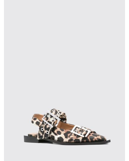 Ganni White Animal Print Recycled Polyester Slingback Ballerina Flats