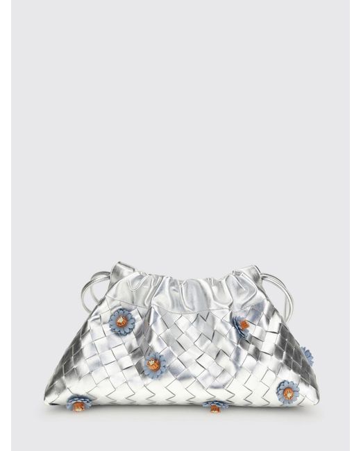 Bottega Veneta White Laminated Lambskin Pouch With Flowers