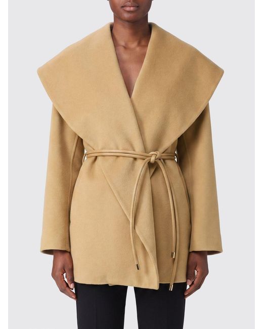 Sportmax Natural Short Virgin Wool Robe Coat With Belt And Sailor Collar