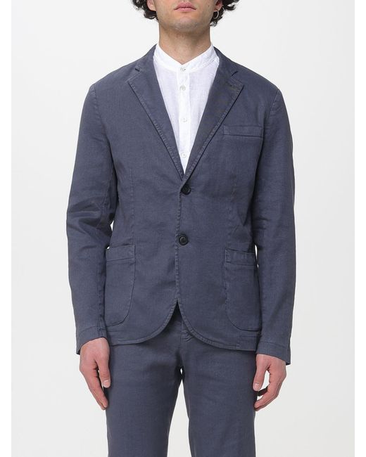 Mason's Blue Single Breasted Cotton And Linen Blazer for men