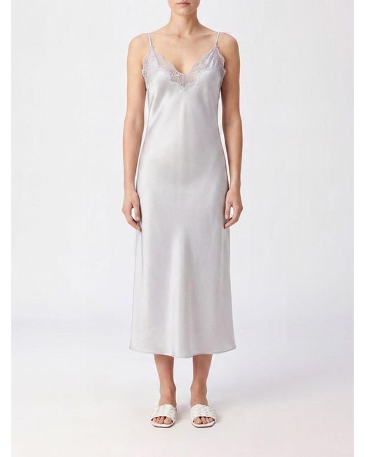 Rohe White Silk Slip Dress With Lace Inserts
