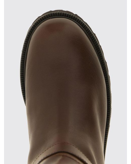 Twinset Brown Knee-High Leather Biker Boots With Lug Sole