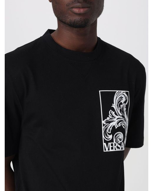 T-shirt Baroque in cotone di Versace in Black da Uomo