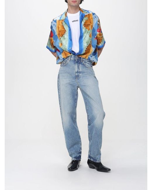 Versace Blue Straight Denim Jeans With Studs for men