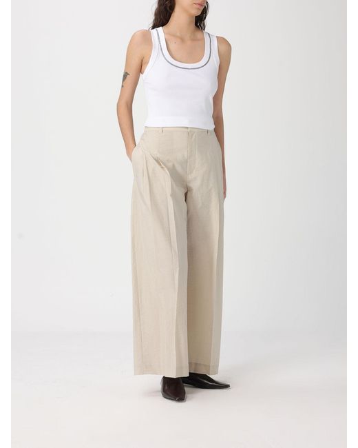 Brunello Cucinelli Natural Cotton Poplin Wide Leg Trousers