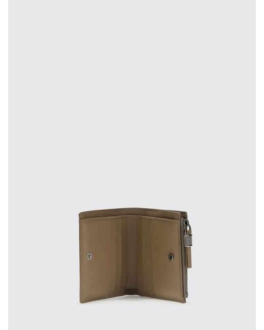 Brunello Cucinelli Natural Grained Leather Wallet With Shiny Zipper Pull