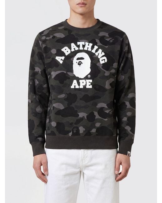 A Bathing Ape Black Slim Fit Camouflage Print Cotton Jumper With Logo for men