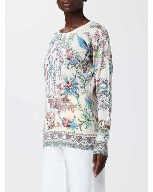 Etro White Silk And Cashmere Crew Neck Pullover With Paisley