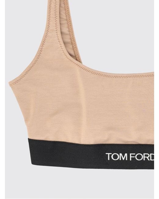 Tom Ford White Cropped Modal Bralette Top With Contrast Logo Band
