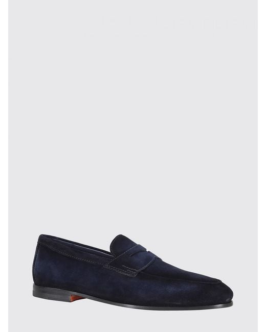Santoni Blue Carlos Suede Loafers for men