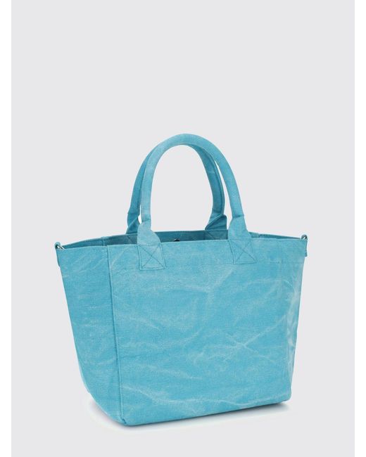 Ganni Blue Recycled Cotton Tote Bag With Fruit Print And Embroidered Logo