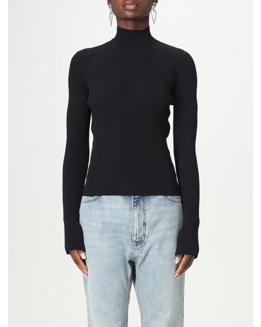 Balenciaga Blue Ribknit Mock Neck Sweater