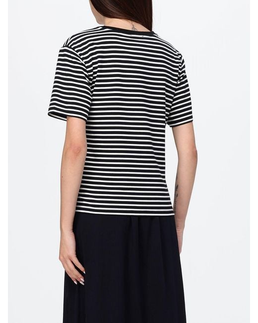 Twinset Black Striped Cotton T-Shirt With Logo