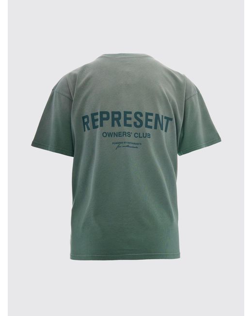 Represent Green Crew Neck Cotton T-Shirt With Contrast Logo for men