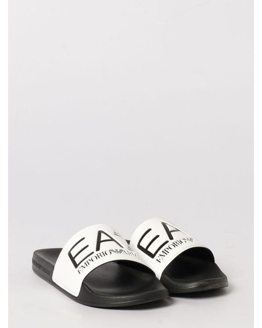 EA7 White Rubber Sliders With Logo Print for men