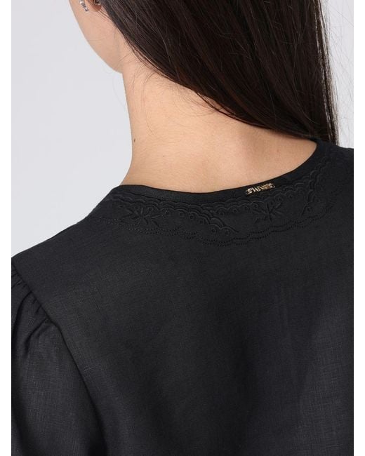 Twinset Black Embroidered Linen Top