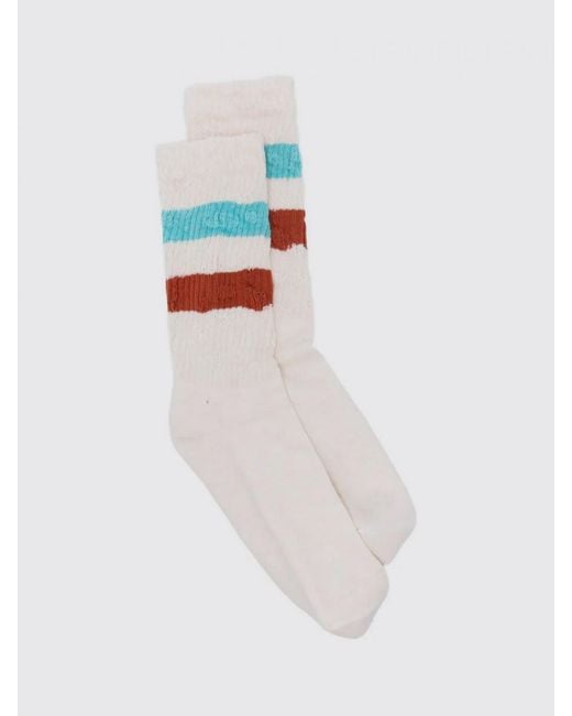 Golden Goose Deluxe Brand White Socks High Rib Stripes Ripped for men
