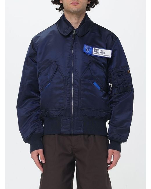 GR10K Blue Nylon Bomber Jacket With Logo for men