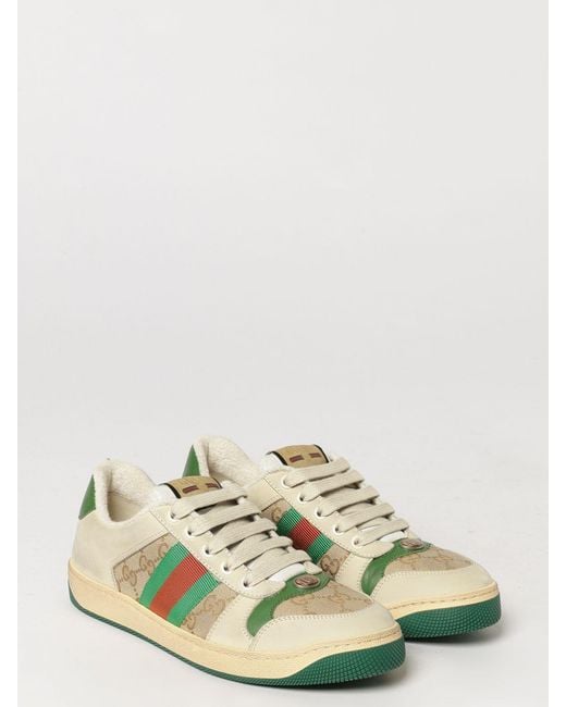 Gucci Green Screener Low-Top Leather And Cotton Sneakers With Gg Monogram