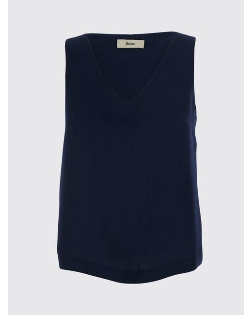Herno Blue Sleeveless Viscose Top With V-Neck And Minimalist Design