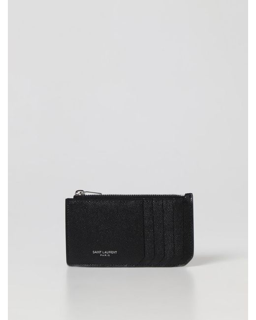 Saint Laurent Black Grain De Poudre Leather Credit Card Holder for men