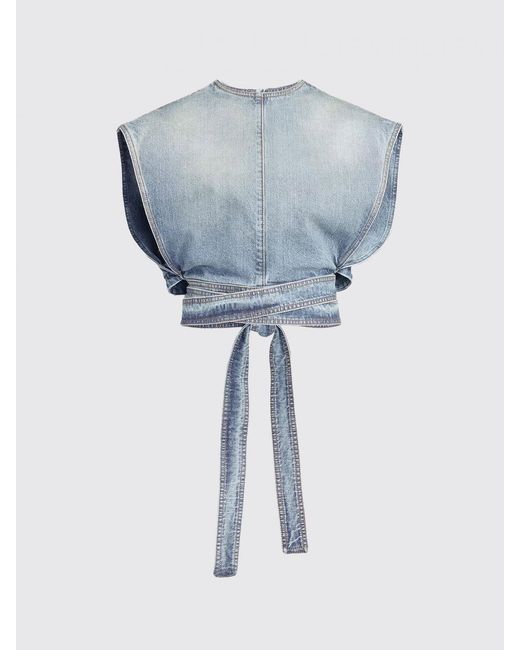 Alaïa Blue Cropped Cotton Denim Top