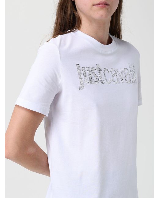 Just Cavalli White Cotton T-Shirts With Rhinestone Logo