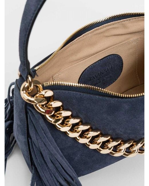 Twinset Blue Liliane Suede Fringed Bag