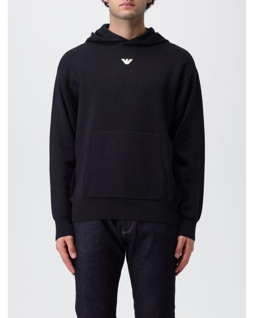 Emporio Armani Blue Sweatshirt In Wool Blend With Logo for men