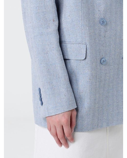 Tagliatore Blue Double Breasted Cotton Blend Blazer