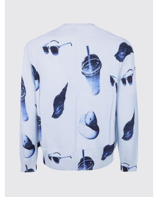 Paul Smith Blue Cotton Crew Neck Pullover With Graphic Print for men