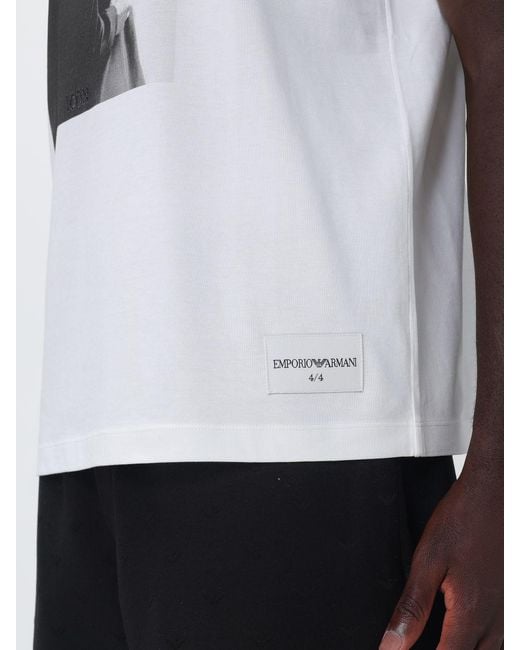 Emporio Armani White Graphic Print Cotton T-Shirt With Contrast Logo for men
